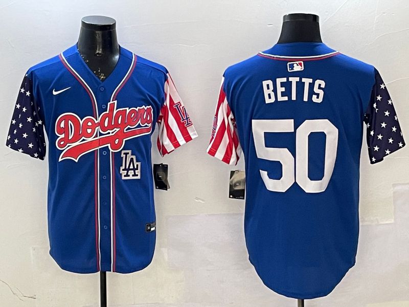 Men Los Angeles Dodgers 50 Betts Blue a generation of national flags Joint name 2025 Nike MLB Jersey style 1